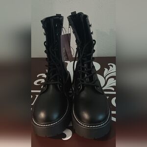Black Lace-Up Combat Boots